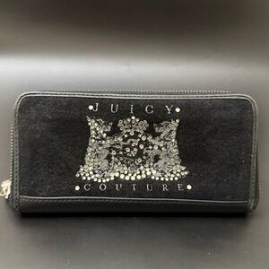 Vintage Y2K JUICY COUTURE Black Velour Scottie Dog Zip Around Wallet